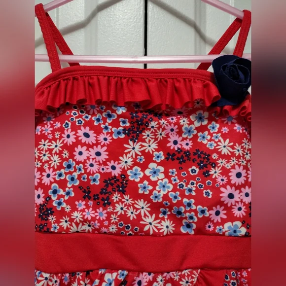 Lily & Dan Red Floral Bathing suit 2T - Picture 5 of 6